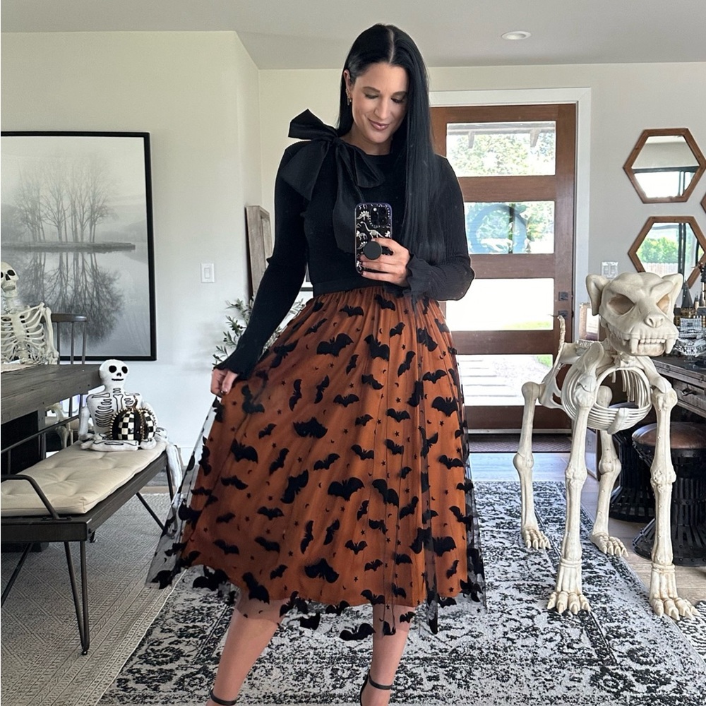 Chicwish Velvet Bats Mesh Tulle Midi Skirt